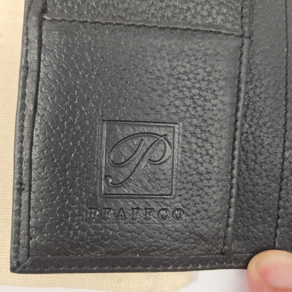 New Pfaffco Men Black Vachetta Leather Bifold Wallet with Original Dust Bag